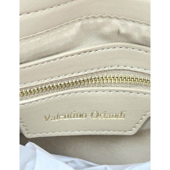$299 Valentino Orlandi Quilted Shoulder Bag w/ Pendant Vegan Light Taupe New - Picture 14 of 15